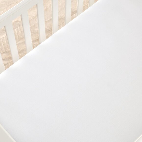 POTTERY BARN Kids Crib Sheets Bundle White, Velour White and Tan Stripe - Picture 2 of 4